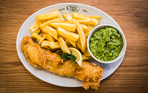 Chez Fred, fish and chips, food waste, takeaway, chips, mushy peas